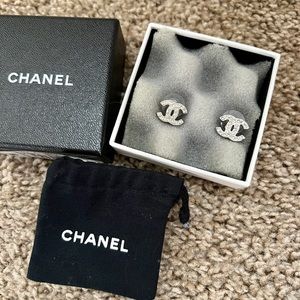 Chanel Mini Silver Crystal Earrings